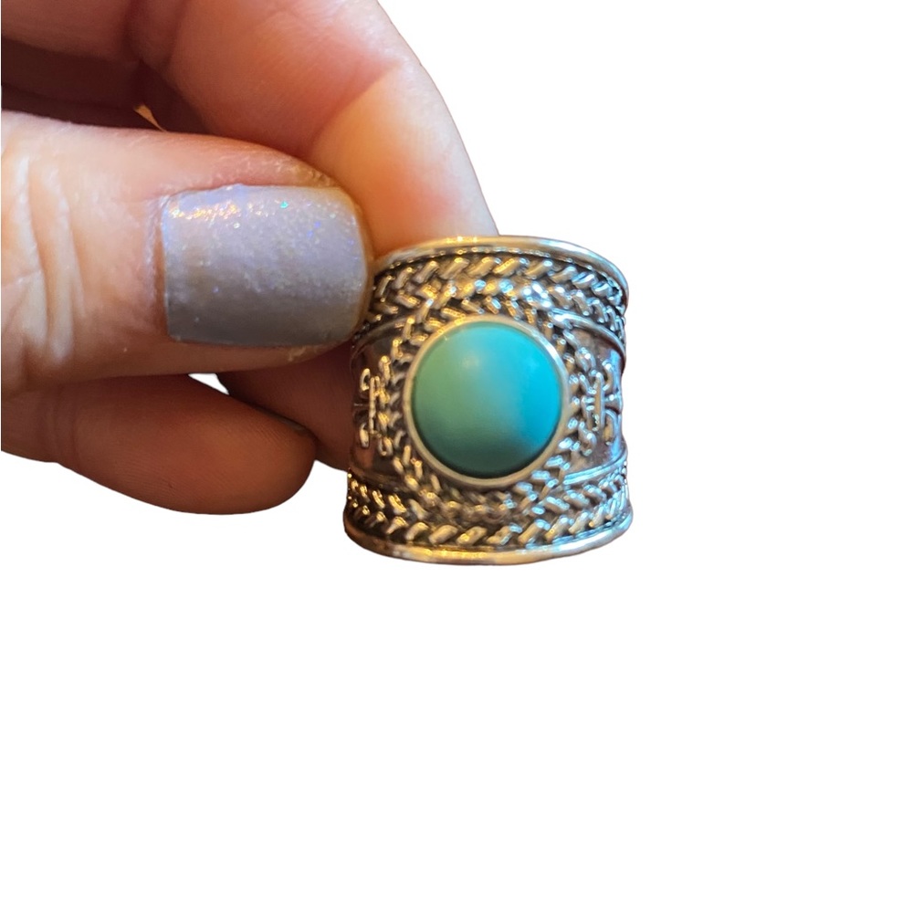 Boho Style Silver and Turquoise Designed Ring